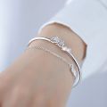 Fashion Hollow Butterfly Bangle Bracelet Silver Color Double Layer Tassel Chain Bracelet For Women Girls. 