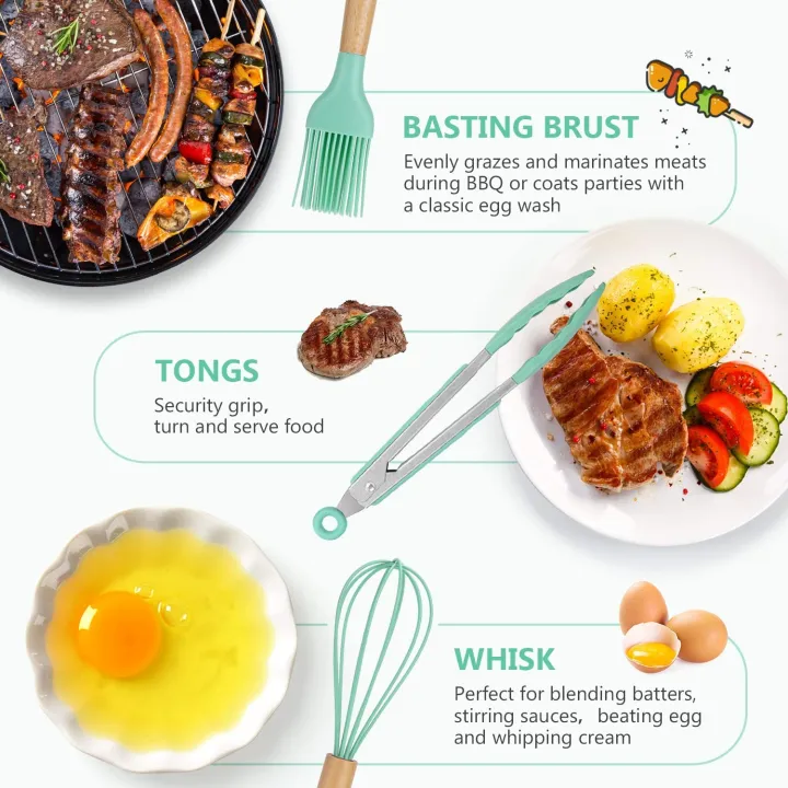 12%20Pcs%20Silicone%20Cooking%20Utensils%20Kitchen%20Utensil%20Set%20-%20Heat%20Resistant%20Non-Toxic%20BPA%20Free%20Spatula%20Set%20with%20Turner%20Tongs,Spoon,Brush,Whisk-Wooden%20Handles%20Kitchen%20Gadgets%20Tools%20Set%20for%20Nonstick%20Cookware%20-%20Image%204