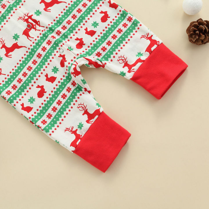 0-18M Christmas Infant Baby Girl Boy Romper SANTA BAGY Letter Elk Print Round Neck Long Sleeve Jumpsuit Costume Outfit