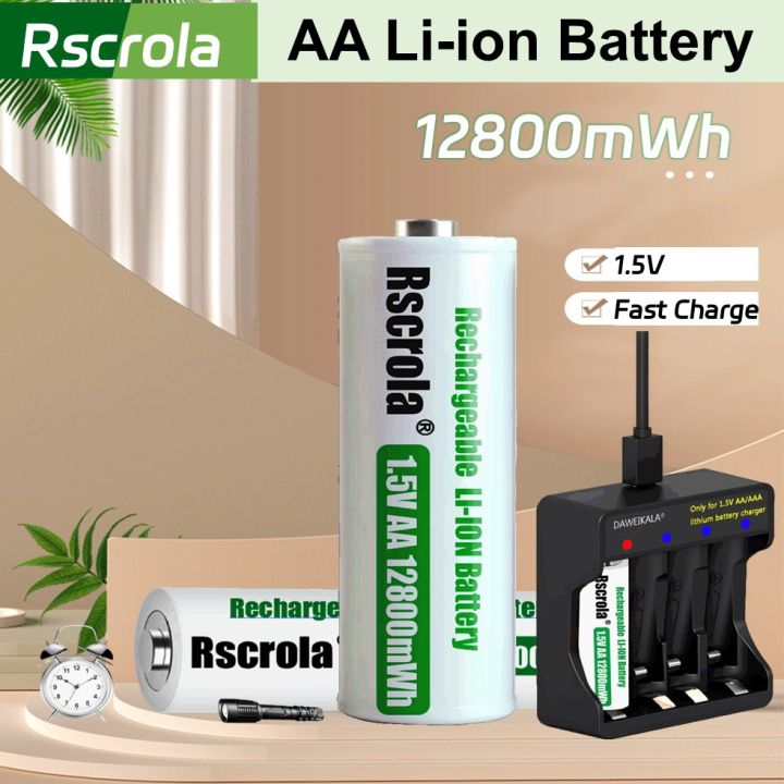Long-lasting 12800mWh AA Lithium Rechargeable 1.5v AA Fast Charge Low ...