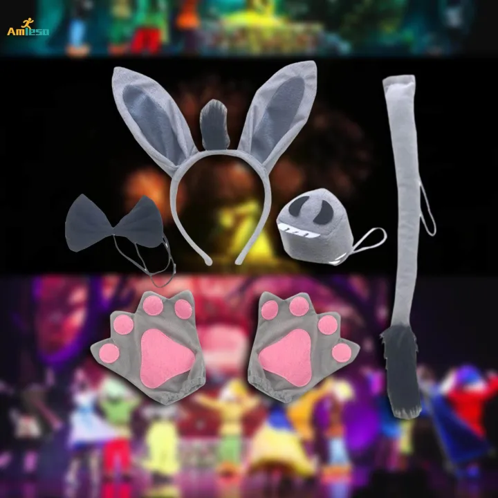 Halloween%20Party%20Costumes%20Cartoon%20Girls%20Animal%20Costume%20Bunny%20Headband%20Novelty%204pcs%20with%20Gloves%20-%20Image%203