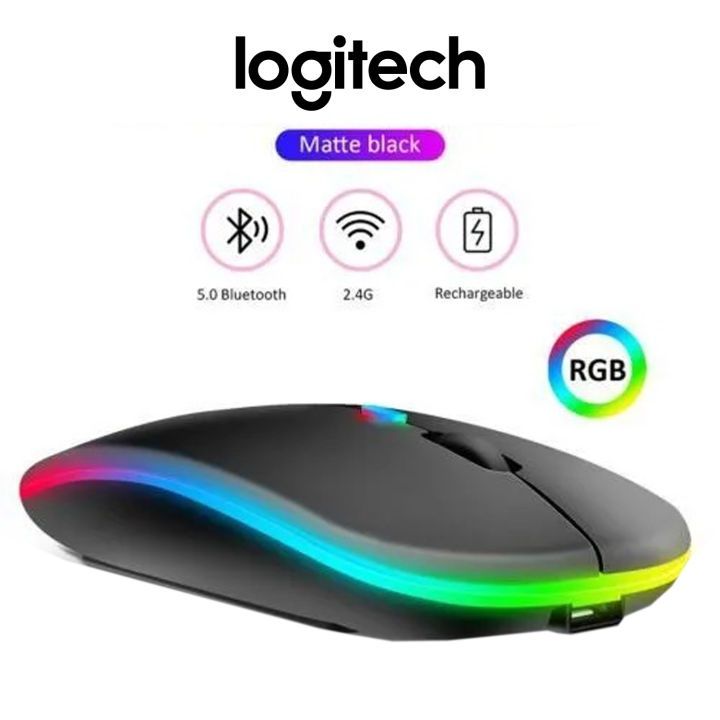 Logitech M150 3-in-1 RGB Wireless Mouse – Bluetooth + 2.4GHz + USB – Rechargeable RGB Silent Mouse for Laptop/PC