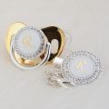 MIYOCAR silver Initial letter R elegant bling pacifier and pacifier clip BPA free bling ideal gift SGS pass LR-1. 
