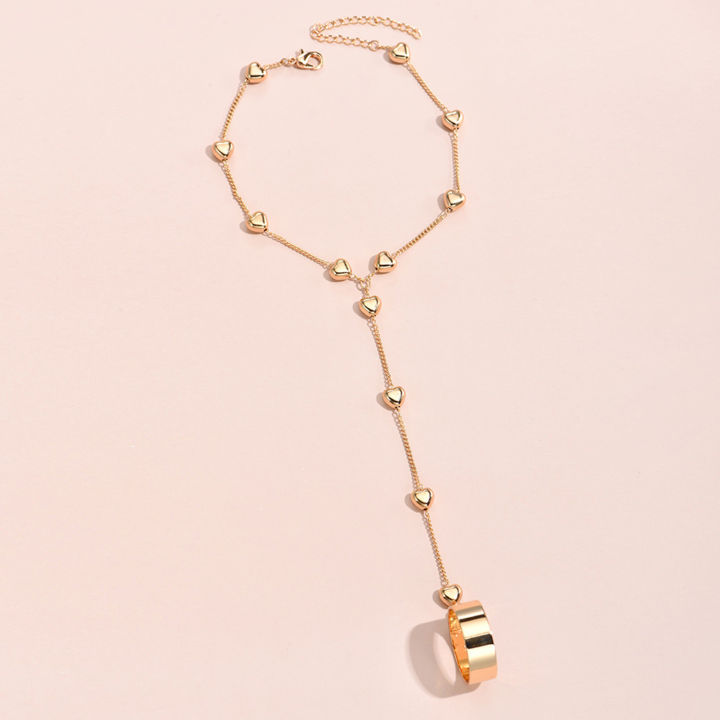 Women%20Ring%20Bracelet%20Set%20Solid%20Color%20Alloy%20Sturdy%20Heart%20Shape%20Ring%20Hand%20Chain%20Set%20Prom%20Jewelry%20-%20Image%205