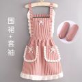 【HOT】 Korean Version Cotton And Linen Apron For Women Cute Kitchen Home Cooking Breathable Apron Fashionable Work Clothes Chef Apron. 