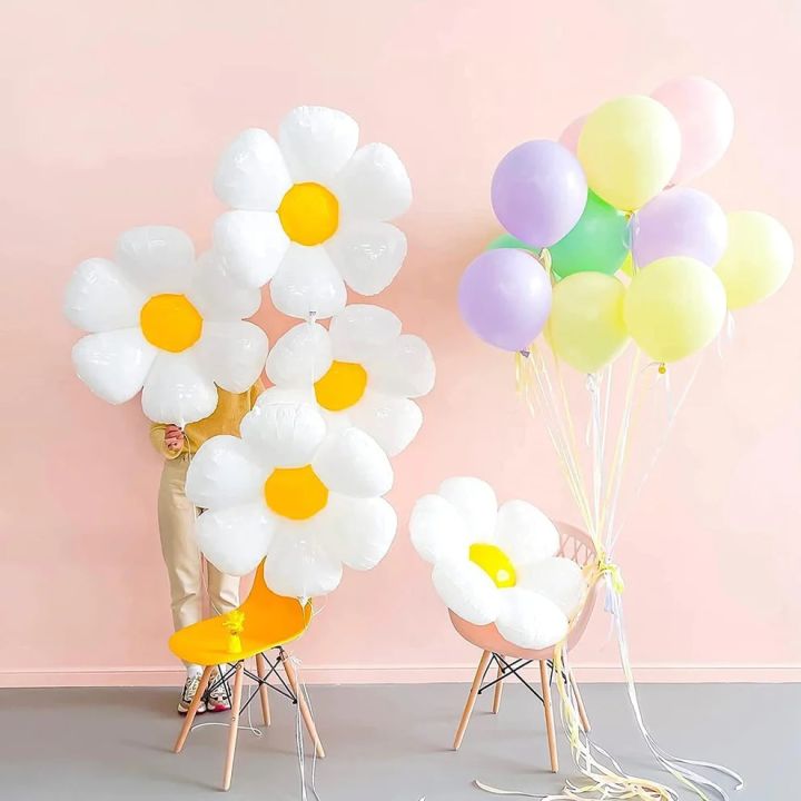 Daisy Foil Balloons, Various Sizes & Colors, Reusable and Self-sealing