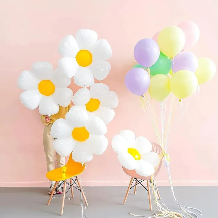 Daisy Foil Balloons, Various Sizes & Colors, Reusable and Self-sealing
