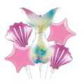 5 Pcs Mermaid Foil Balloon Pack - Themed Birthday Party Balloons for Kids - Party Decorations Mermaid Tail Design. 