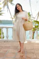 Kayla Linen Midi Dress (Relaxed Fit)-Ivory. 