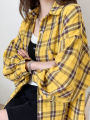 JMPRS Fashion Plaid Women Shirt Fashion Korean Oversize Tops Harajuku Daily All-match Long Sleeve Chic Yellow Shirts New. 