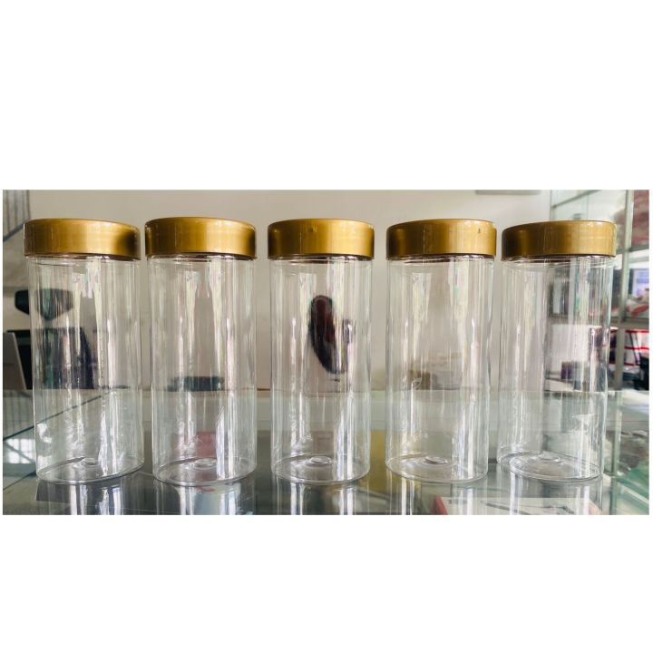 5Pcs Transparent Kitchen Spice Bottle Set ,Transparent Plastic Spice Bottle with Gold Lid ,Large Size storage bottles with gold lid / 3 Pieces set /Spice Jars/ Food Bottles / Kitchen plastic Jar /plas