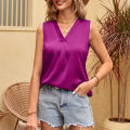 Yfashion Women Satin Tank Top Trendy V Neck Sleeveless Shirt Casual Pullover Tunic Tops For Outdoor Party Club. 