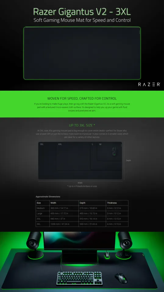 Tappetino Per Mouse Razer Gigantus V2 Medium - 360x270x3 Mm, Superficie In Tessuto Per Gaming