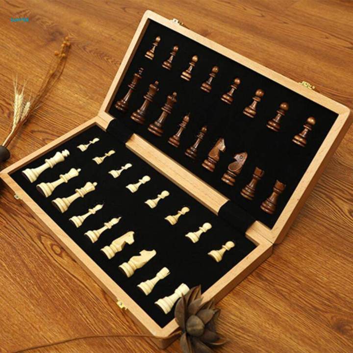 Wood Board Game Set Classic Collection Chess Set Foldable Storage Case