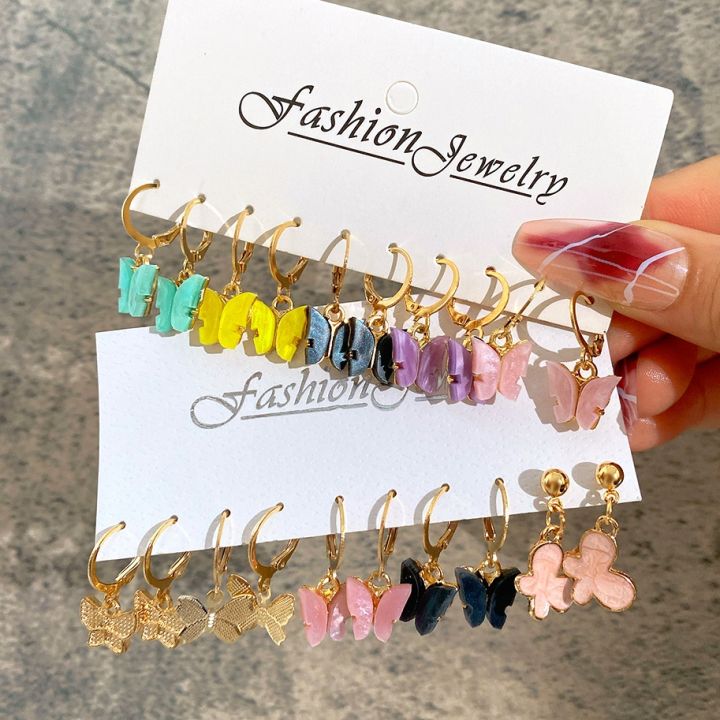 Enacolor%20%20Enamel%20Colorful%20Simple%20Earrings%20Girls%20Korean%205Pair%20Set%20New%20Acrylic%20Butterfly%20Earrings%20Set%20for%20%20Girls%20-%20Image%203