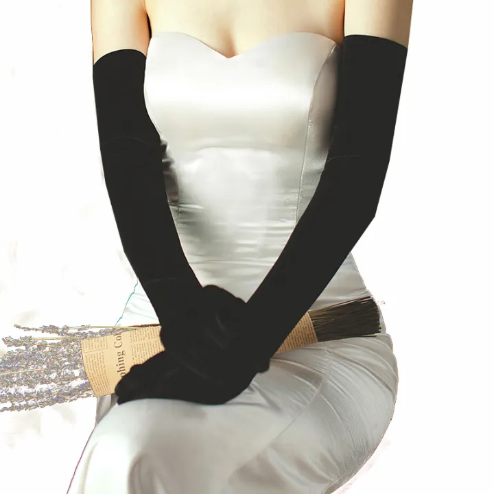 LibiLuxury%20XINMEIJI%20Wedding%20Bridal%20Long%20Opera%20Handschuh%20Black%20Gloves%20for%20Apparel%20Velvet%20Finger%20Brides%20Bridesmaid%20Gloves%20WG011%20-%20Image%206