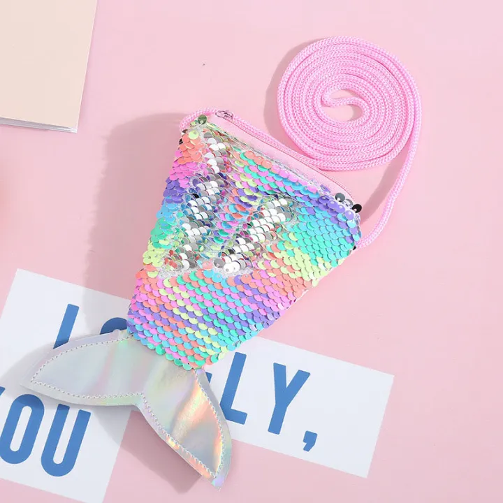Mermaid Tail Shoulder Bag Sequins for Girls Messenger Bag Gift for Kids