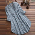Yfashion Women Cotton Long Sleeves Shirt Trendy V Neck Pleated Floral Printing Blouse Casual Large Size Cardigan Tops. 