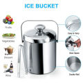 Double-Walled Ice Bucket with Lid, Stainless Steel, 1.3 Liter. 