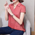 bellylady Women Cotton Plus Size Blouse Summer Short Sleeves V Neck T-shirt Casual Cotton Linen Loose Tops. 