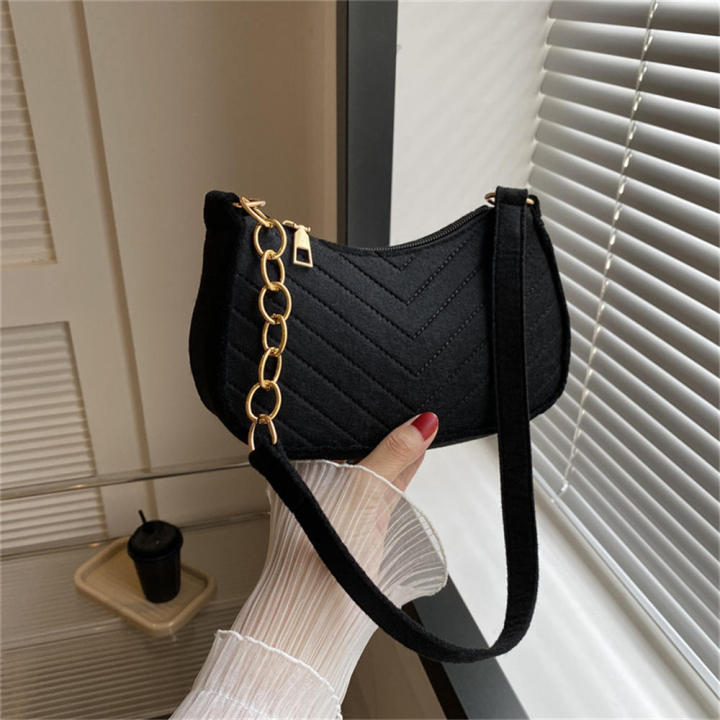 Women Retro Underarm Bag Felt Solid Color Shoulder Bag Casual Purse ...