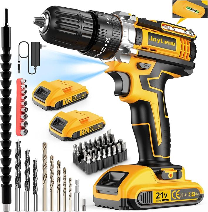 LIDUO Cordless Drill Driver 12V/21V/36V Power Screwdriver with LED Light, Compatible with Masonry & Plastic Surfaces