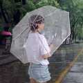 Fashionable Heart Pattern Portable Transparent Automatic Three Folds Folding Rain Umbrella. 