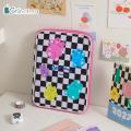 Chinatera 11 inch Bag Korean Style Checkerboard Pattern Cute Bear wer Tablet Sleeve Pouch Women Girls Travel Portable Zipper Leather Laptop for Protective Cover iPad Case. 