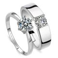2pcs Adjustable Free Size Crystal Sliver Color Couple Rings Set For Men & Women Lovers Promise Engagement Ring Pair. 