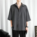Ice Silk Shirt Men's Thin Hong Kong Style Ruffle Handsome High-Grade Draping Long Sleeve Jacket Loose Half Short Sleeve Pure Color All-Matching Shirt. 