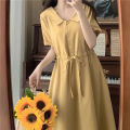 [ plus Size Women's Clothing ]2024 Summer New Fresh Mori Style Lapel and Waist Tight Slimming French Advanced Dress. 