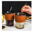Glass Straw Cup Coffee Mug with Lid Straw 450ML Heat-Resistant Tumbler Hot Cold Milk Tea Cup 450ML heat-resistant glass cup coffee cup mug water cup straw glass cup sport Coffee Cup. 
