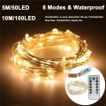 USB 10M 8 Modes 100 LED String Light/Fairy String Light Christmas Waterproof Copper Wire LED String Fairy Light Battery Powered Remote Control  for Wedding Christmas Decor. 
