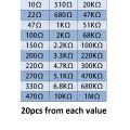 600pcs Metal film Resistor Pack 600pcs/set 30 Kinds 1/4W 0.25W Resistance 1% Metal Film Resistor Pack Assorted Kit 1K 10K 100K 220ohm 1M Resistors set pack. 