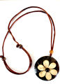 Handmade Coconut Shell Necklace Flower Pendant Jewelry Eco Friendly. 