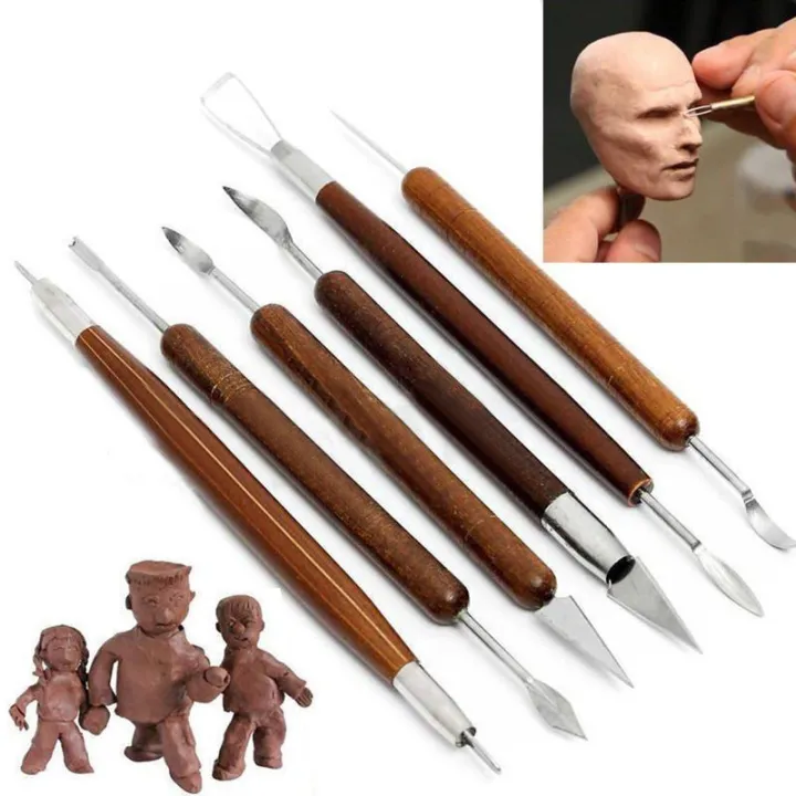 6PCS Sculpting Tool Pottery Tools Wood Handle Pottery Set Wax Carving Sculpt Smoothing Polymer Shapers Pottery Clay Ceramic Tool
