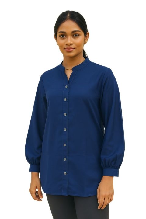 Women’s Blue Long Sleeve Blouse – Casual Stylish Top for Girls – Elegant Office Wear for Ladies