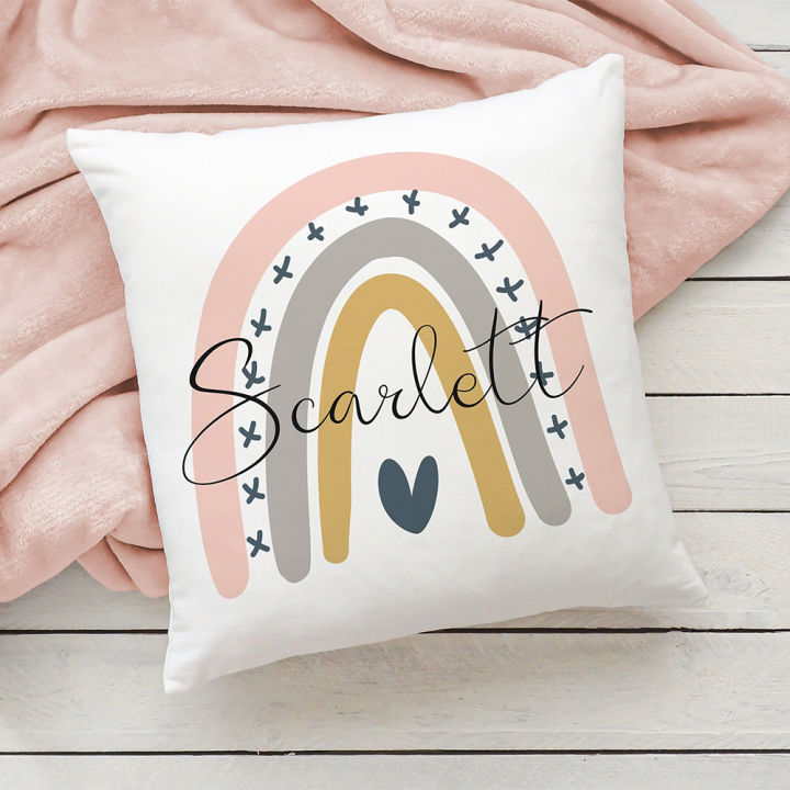 Personalised Rainbow Pillow Case Custom Cushion Cover Children Name Customize Pillowcase Home Housewarming Birthday Gifts