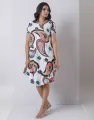 Spring & Summer Printed Short Sleeves Dress with Curved Hem. 