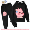 Cute loopy children's clothing plus velvet hoodie suit kids sports sweatshirt pants 2-piece suit for boys and girls. 