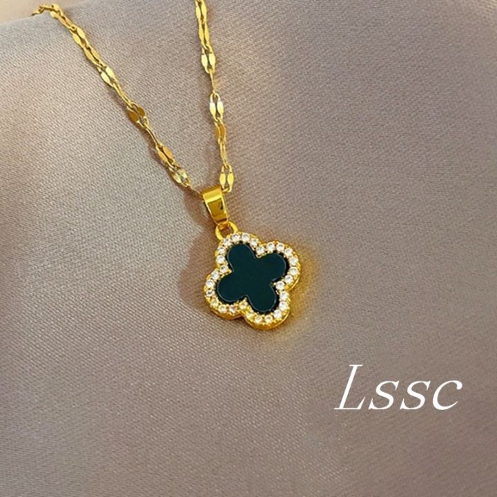 Vintage Diamond Clover Necklace for Women Kwintas Gold Stainless Steel Pendant Chain Choker Accessories Jewelry
