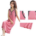 Yfashion Women's Plus Sized Nightdress Summer Sleeveless V-Neck Nightgown Breathable Loose Sleepwear With Pad. 