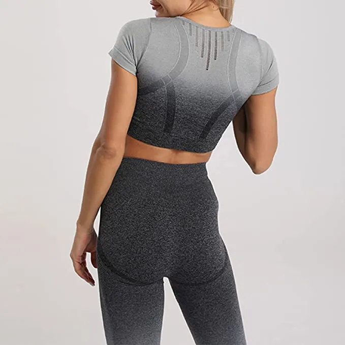 Yoga%20Clothes%20Two-Piece%20Suit%20Women's%20Gradient%20Tight%20Stretch%20Sports%20Top%20Short%20Sleeve%20Women's%20Hip%20Lifting%20Running%20Workout%20Outfit%20-%20Image%207