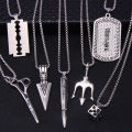 New Style Beautiful Street Scissor Blade Dog Tag Men's Necklace New Hip-Hop Fashion Punk Trident Dice Pendant. 