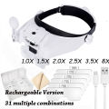 Z30 Headband Magnifier Illuminated Rechargeable Repair Solder Magnify Glasses Interchangeable Lens Third Hand Loupe For Solder. 