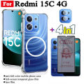 Redmi 15C Transparent TPU Shockproof Phone Case With Magnetic Wireless Charging Sticke for Redmi 15C 5G Redmi 14C Anti Spy Privacy Tempered Glass + Lens Film. 