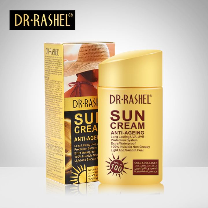 DR.RASHEL Sun Cream Anti-Aging Summer Moisturizer UV Protector SPF100 Sunscreen Lotion Gold Collagen Sun Block Cream DRL 1309 - 80g