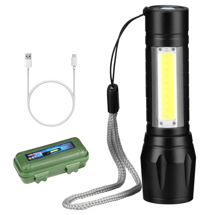 Metal Aluminium Alloy Rechargeable COB LED Flashlight Mini Torch with Adjustable Focus