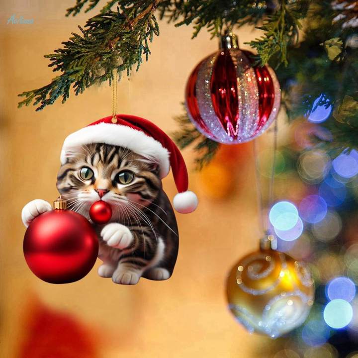 Christmas Cat Decoration 2023 Wall Car Party Kitty Ornament Holiday Cute Christmas Pendant Cat