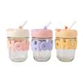 Annil Cute Pastel Color Water Cup with Straw Thick Glass Bottle for Hot and Cold Drinks 350ml. 